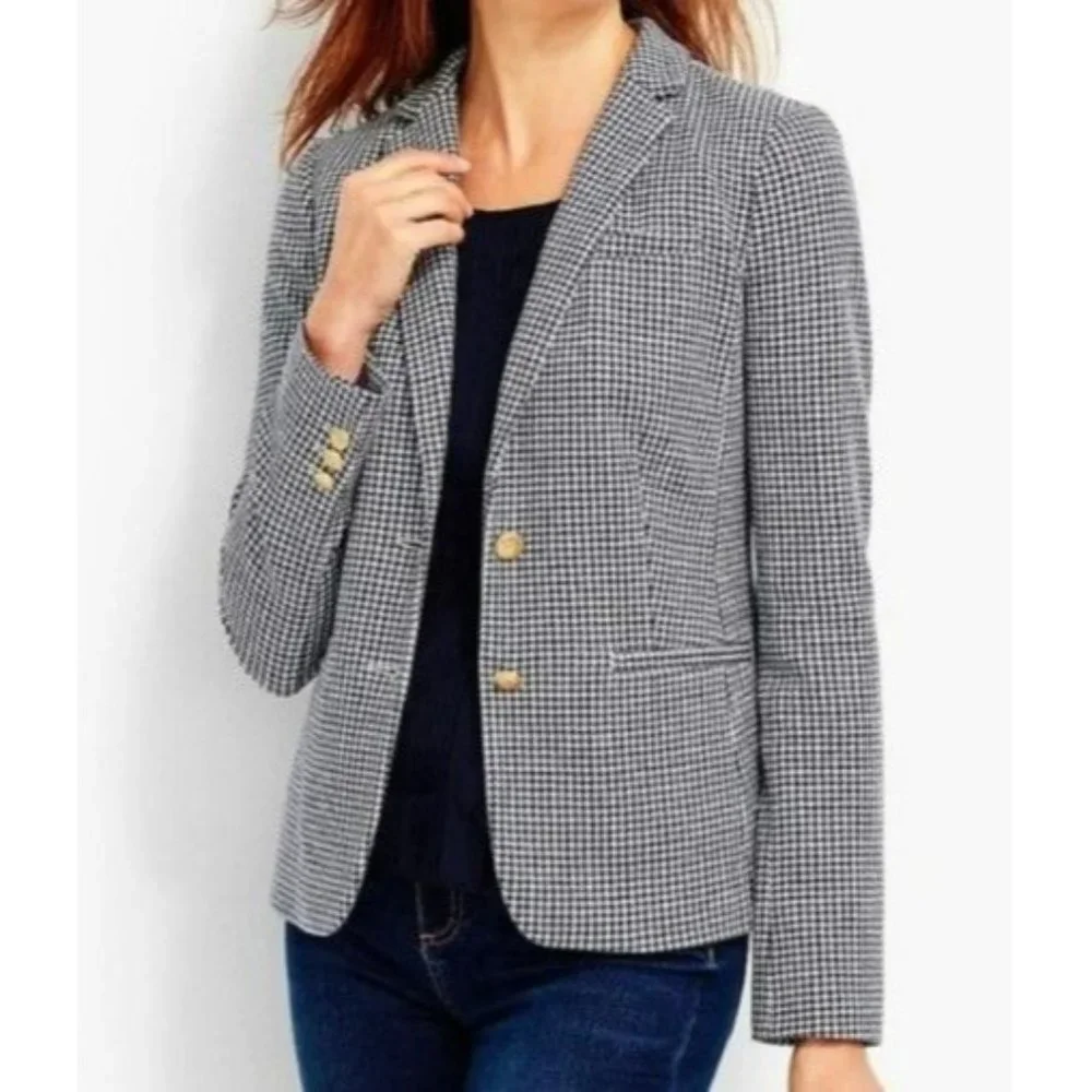 Talbots Houndstooth Blazer Jacket Women's 20W Petites Aberdeen Navy Blue Work - Picture 1 of 12